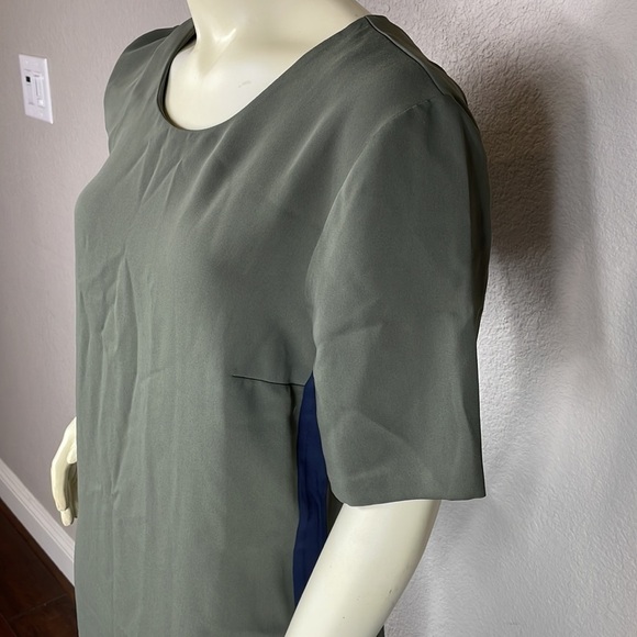 Ann Taylor Green Shift T Shirt Dress with Blue Side Stripe Lagenlook Sz 10 - Picture 4 of 13